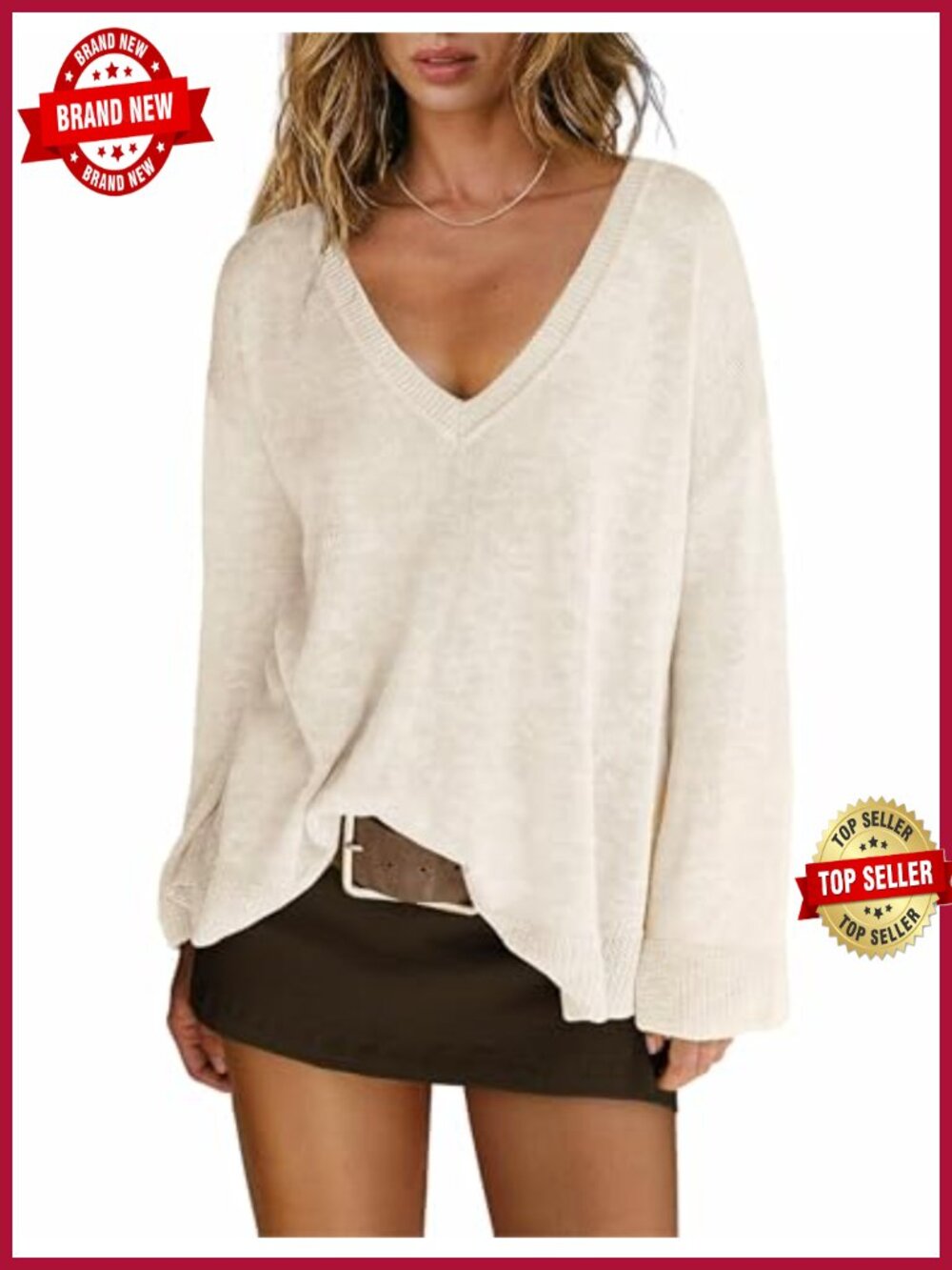 Oversized V Neck Sweater Lightweight Knit Tunic Pullover Top
